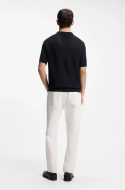Strick-Poloshirt aus Baumwoll-Leinen-Jacquard mit Johnny-Kragen
