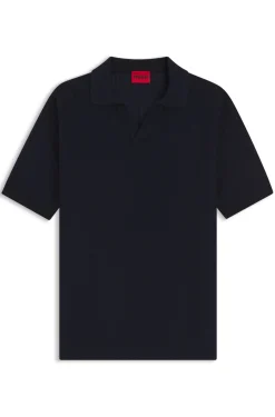 Strick-Poloshirt aus Baumwoll-Leinen-Jacquard mit Johnny-Kragen