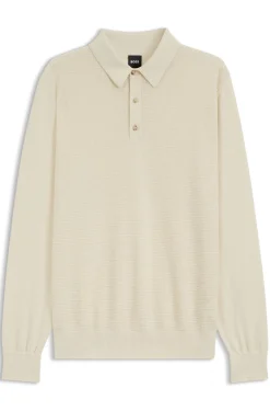 Strick-Poloshirt aus Woll-Mix mit verschiedenen Strukturen