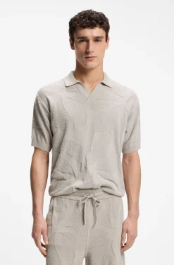 Strick-Poloshirt mit Johnny-Kragen und grafischem Muster