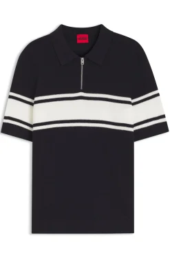 Strick-Poloshirt mit Reißverschluss am Kragen und Blockstreifen