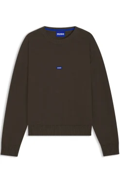 Strickpullover aus Baumwolle mit blauem Logo-Aufnäher