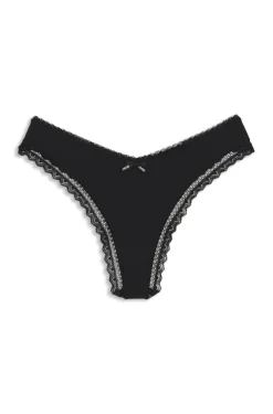 String aus elastischer Mikrofaser mit Spitzenbesatz
