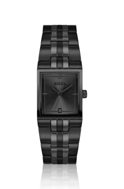 Strivo schwarz beschichtete Uhr mit Streifen-Optik
