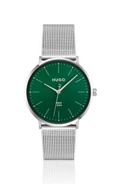 #Style 3H Uhr mit Mesh-Armband und grünem Zifferblatt