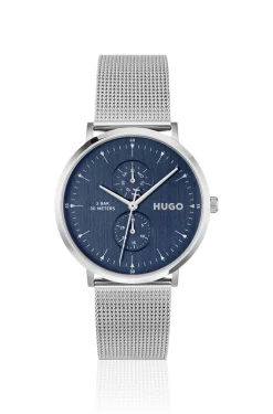 Style silberfarbene Uhr mit blauem Zifferblatt