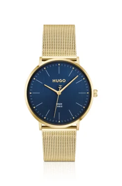 #Style 3-Zeiger-Uhr mit Mesh-Armband und blauem Zifferblatt