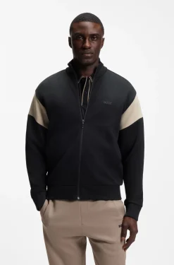 Sweatjacke aus Baumwoll-Mix mit Reißverschluss und kontrastierenden Einsätzen