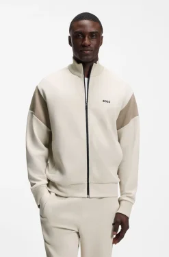 Sweatjacke aus Baumwoll-Mix mit Reißverschluss und kontrastierenden Einsätzen