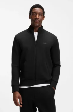 Sweatjacke aus Stretch-Baumwolle mit Reißverschluss und Logo-Print