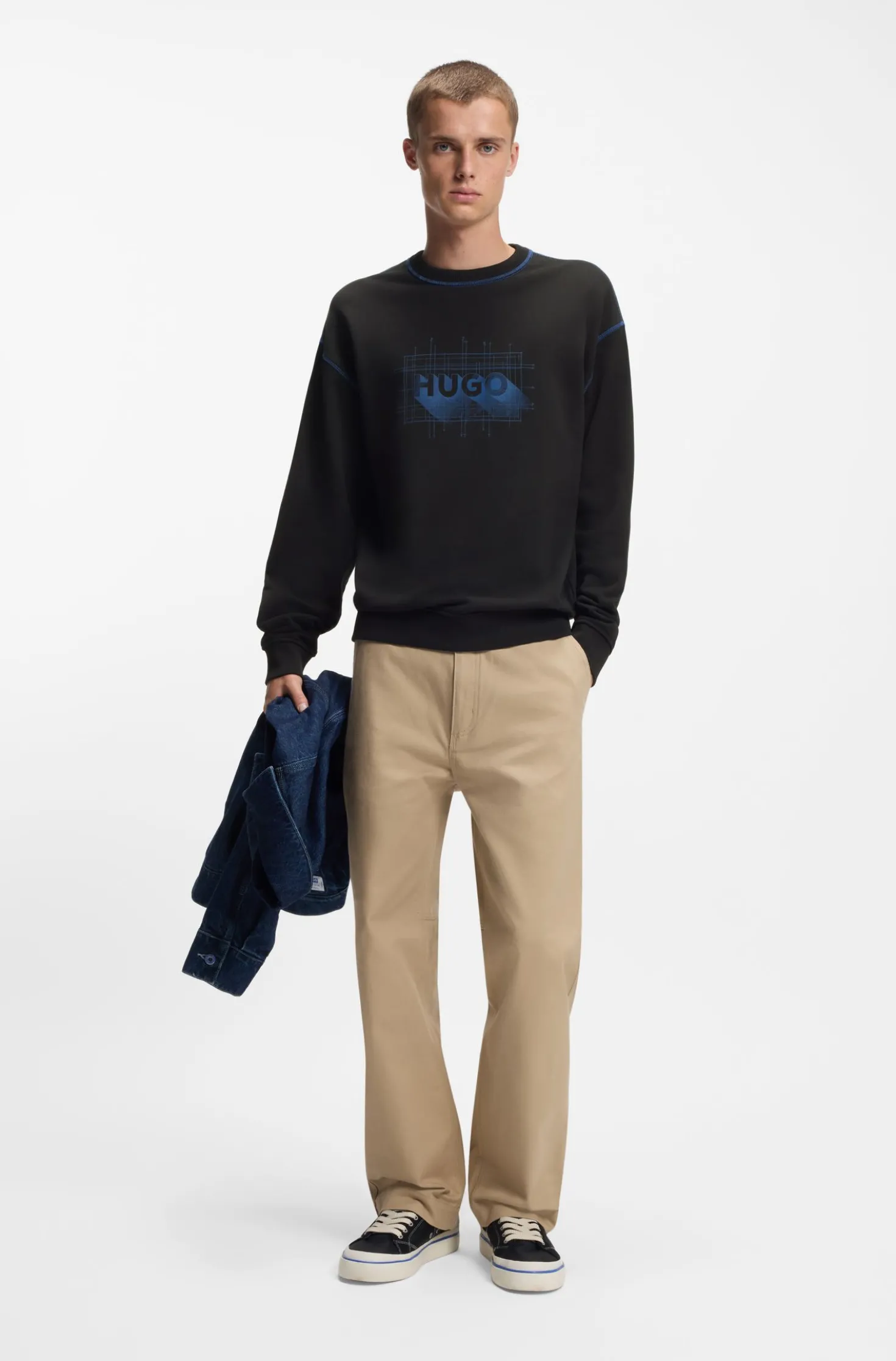 Sweatshirt aus Baumwoll-Terry mit Logo und kontrastfarbenen Nähten