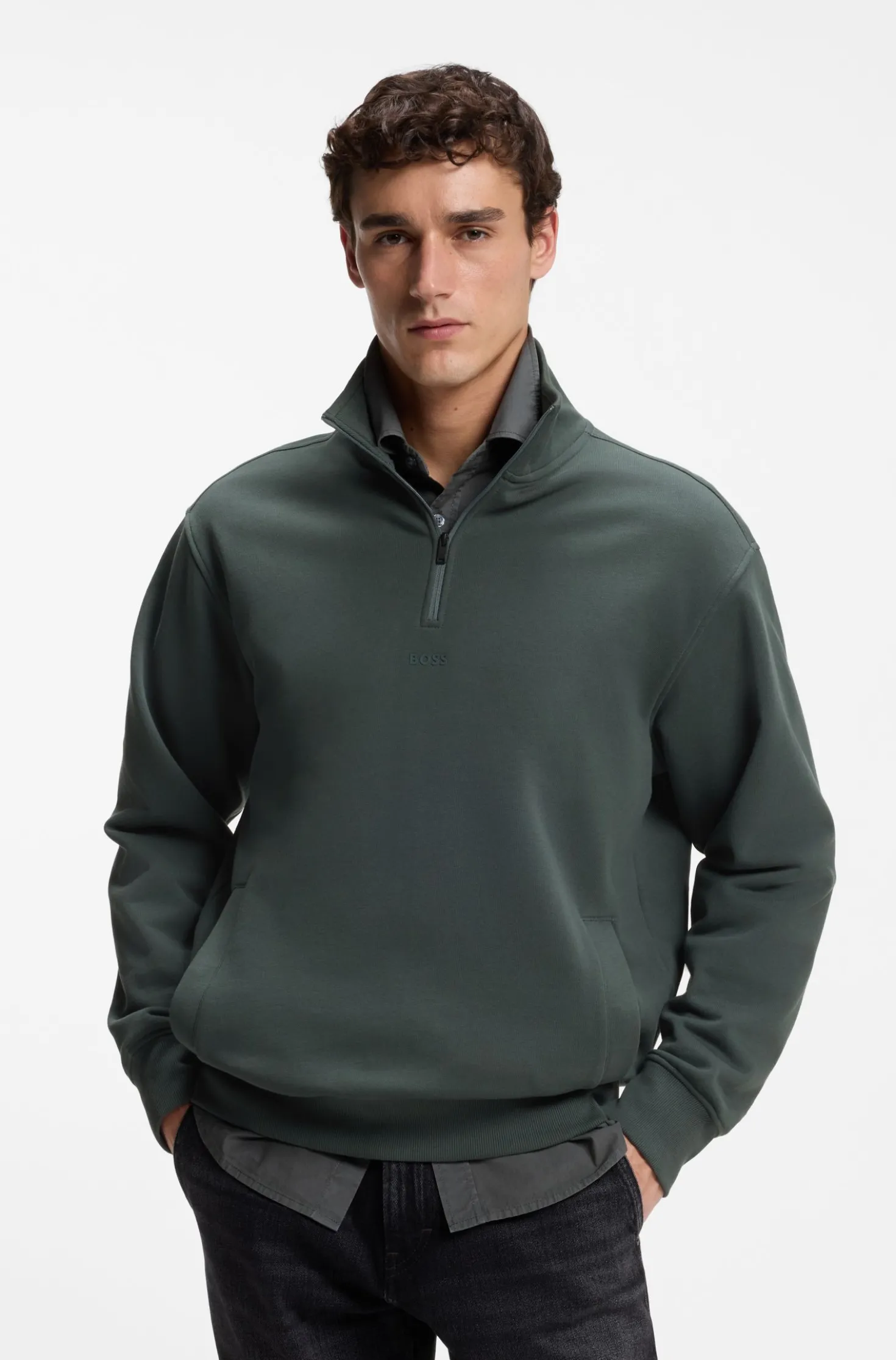 Sweatshirt aus Baumwoll-Terry mit kurzem Reißverschluss