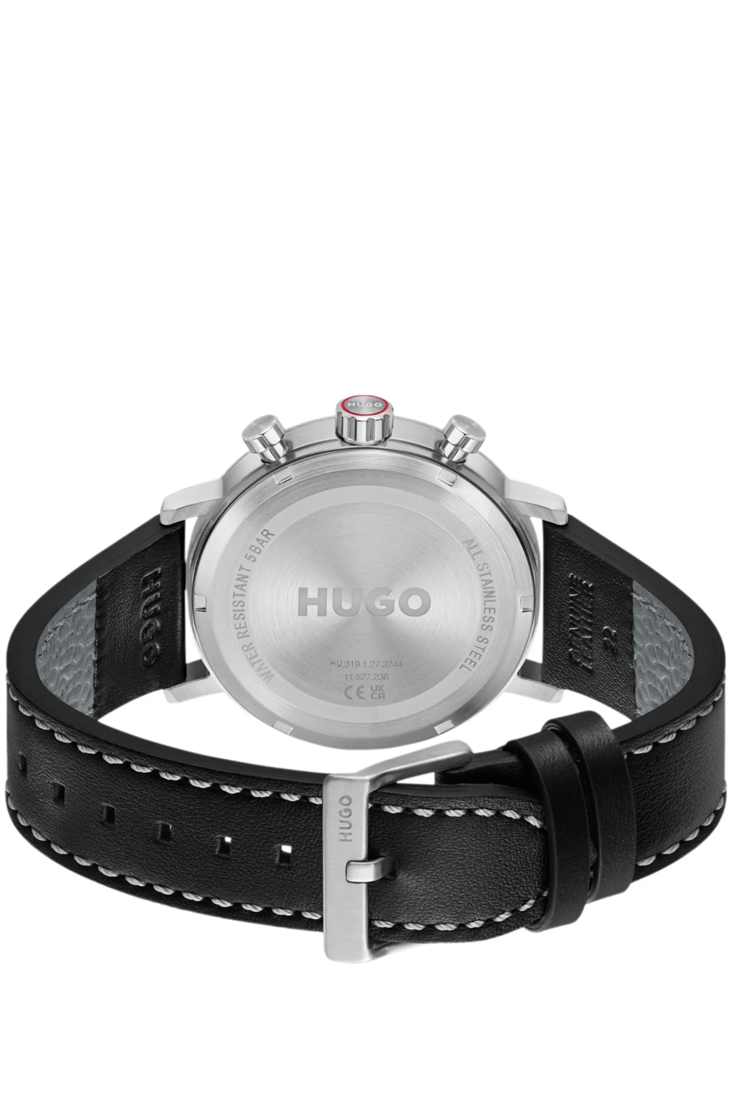 #Takeoff Uhr mit abgestepptem Lederarmband und schwarzem Zifferblatt