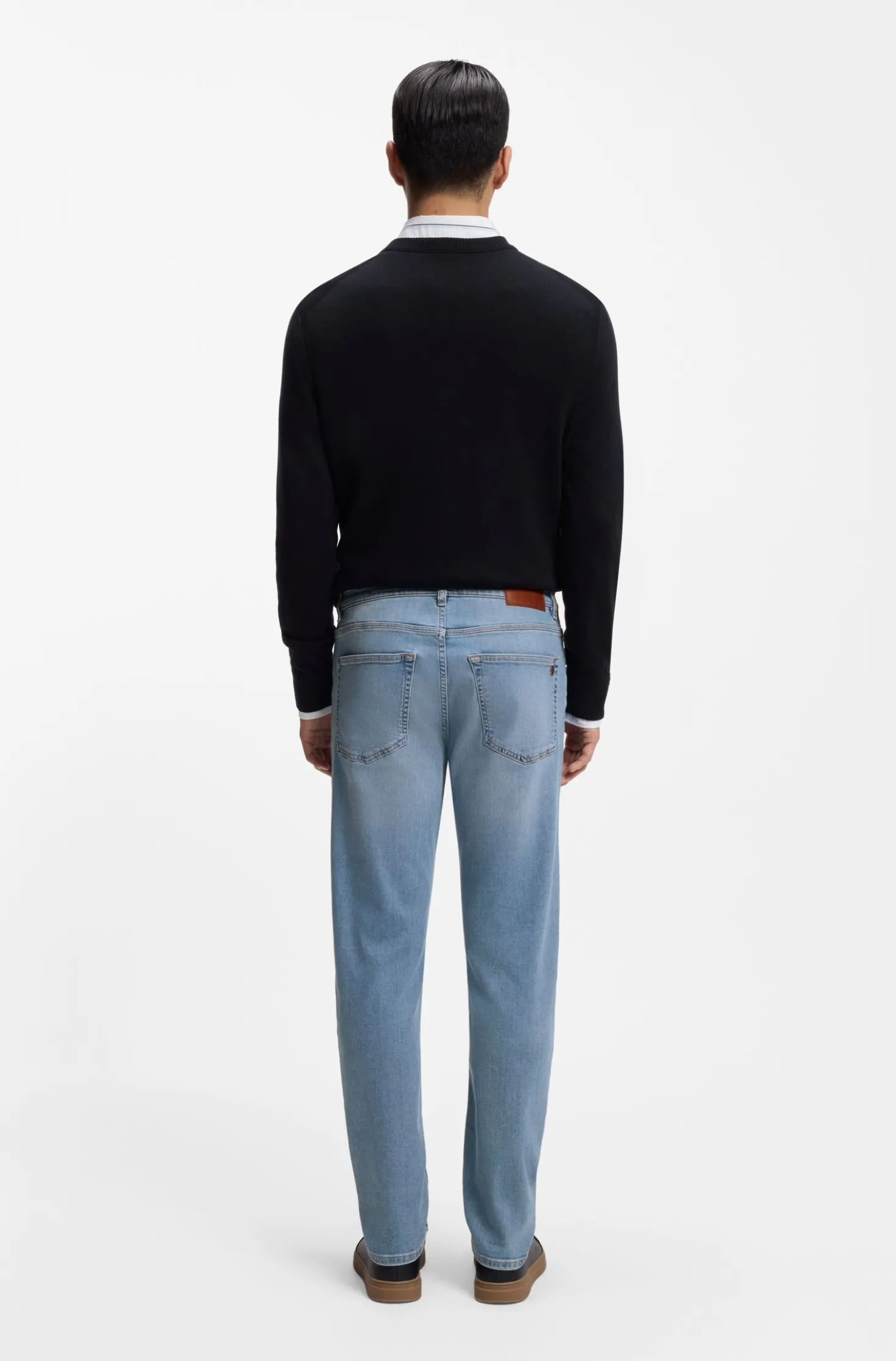 Tapered-Fit Jeans aus blauem Super-Stretch-Denim