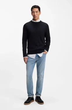 Tapered-Fit Jeans aus blauem Super-Stretch-Denim