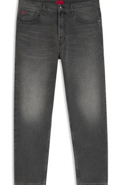 Tapered-Fit Jeans aus grauem Denim mit Used-Effekten