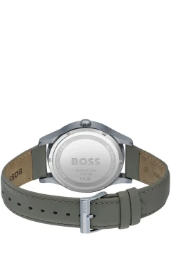 THREEHAND Grau beschichtete Uhr mit Lederarmband