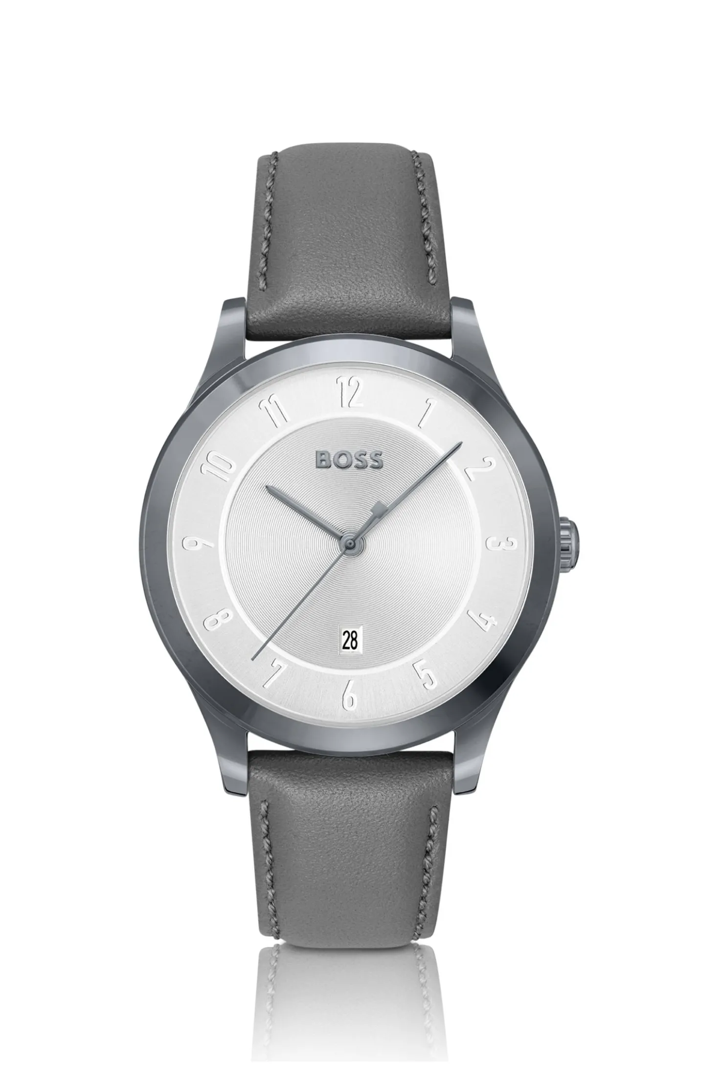 THREEHAND Grau beschichtete Uhr mit Lederarmband