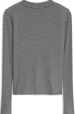 Top aus Baumwoll-Krepp mit Stehkragen und Streifen-Dessin