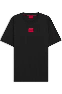 T-Shirt aus Baumwolle mit rotem gewebtem Logo-Label