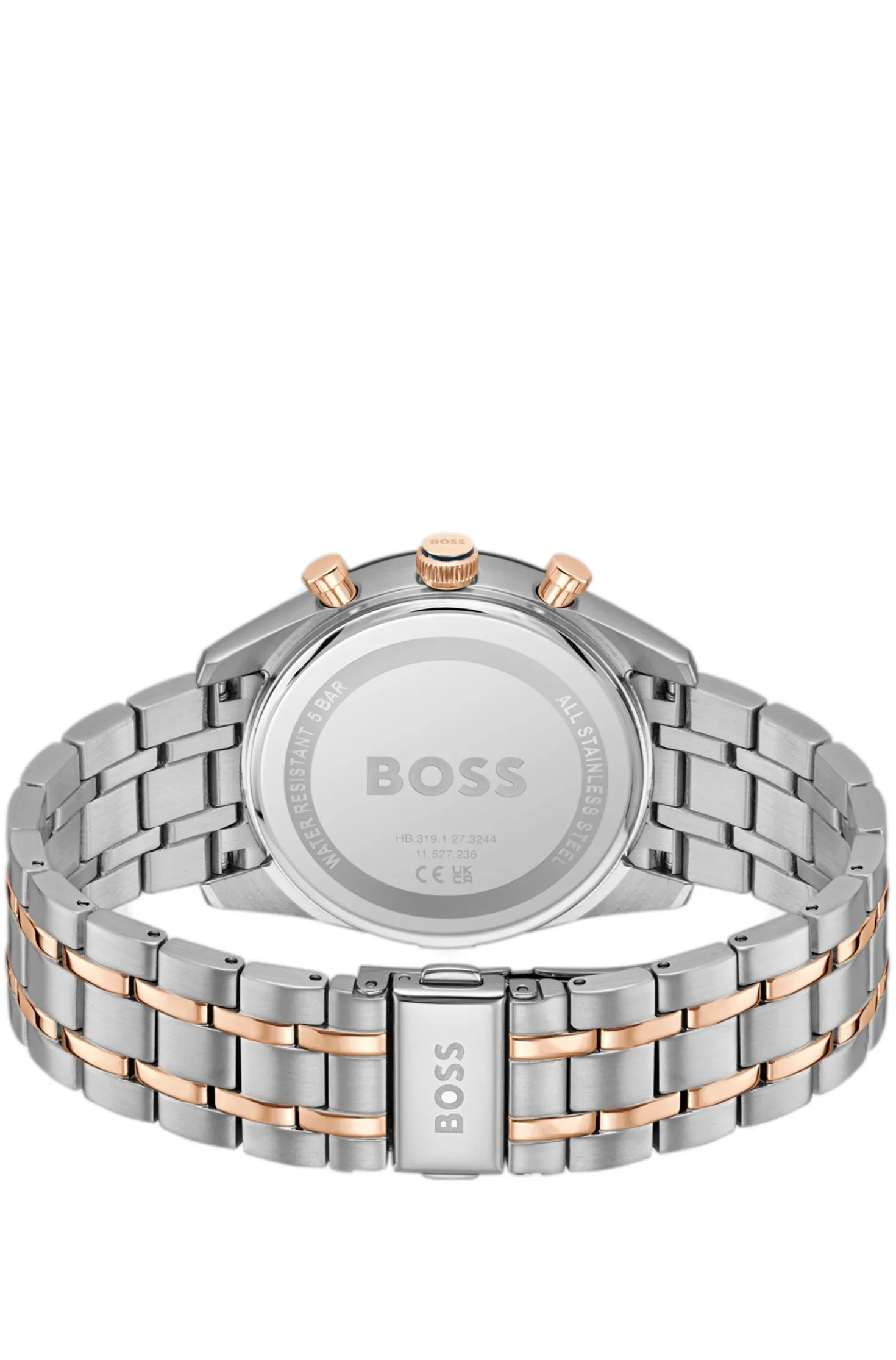 Uhr mit blauem Zifferblatt und zweifarbigem Gliederarmband