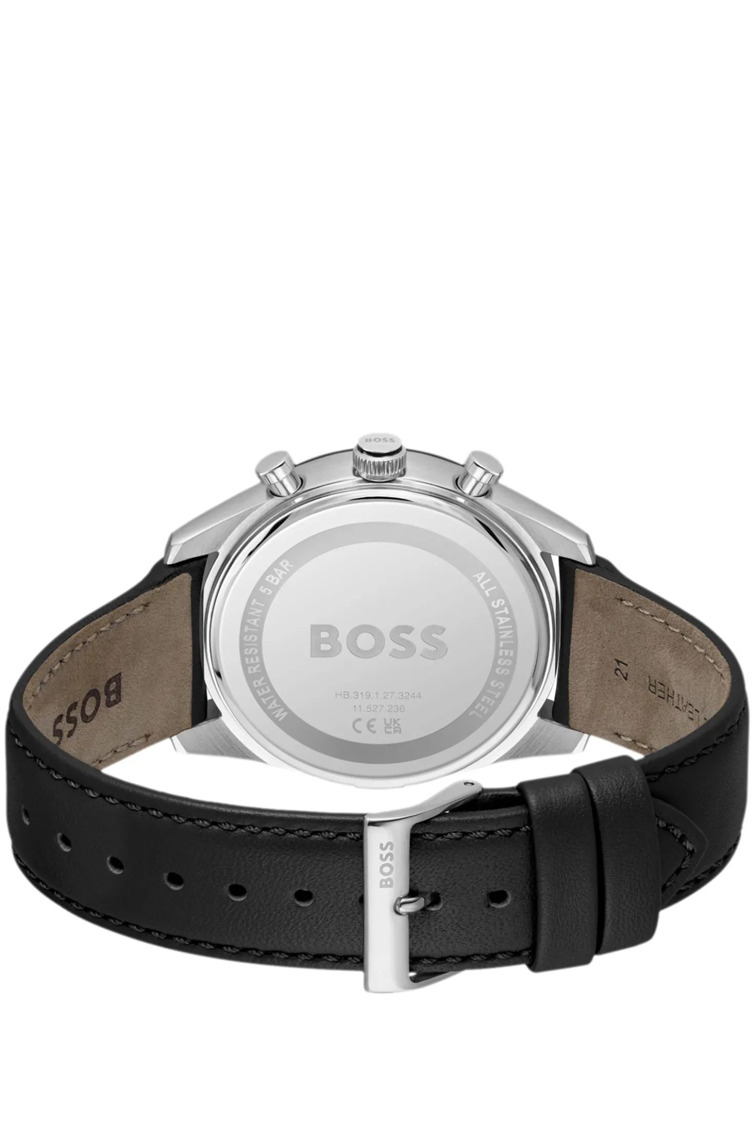 Uhr mit Zifferblatt und Lederarmband in Schwarz
