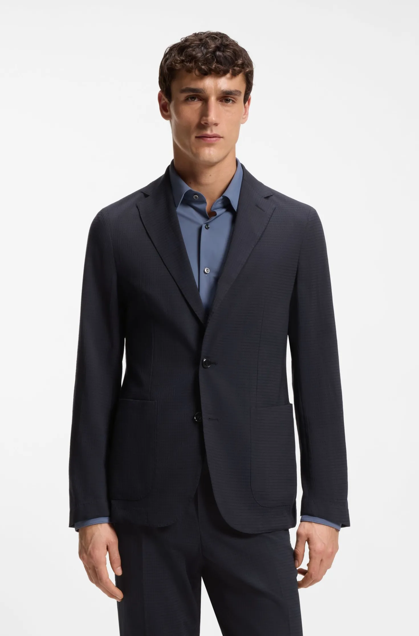 Verstaubares Slim-Fit Sakko aus waschmaschinenfestem Woll-Mix