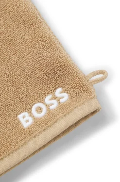 Waschhandschuh aus Baumwolle mit kontrastfarbener Logo-Stickerei