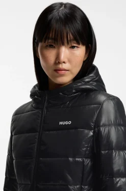 Wasserabweisende Steppjacke mit Kapuze und aufgedrucktem Logo