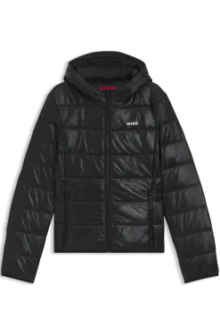 Wasserabweisende Steppjacke mit Kapuze und aufgedrucktem Logo