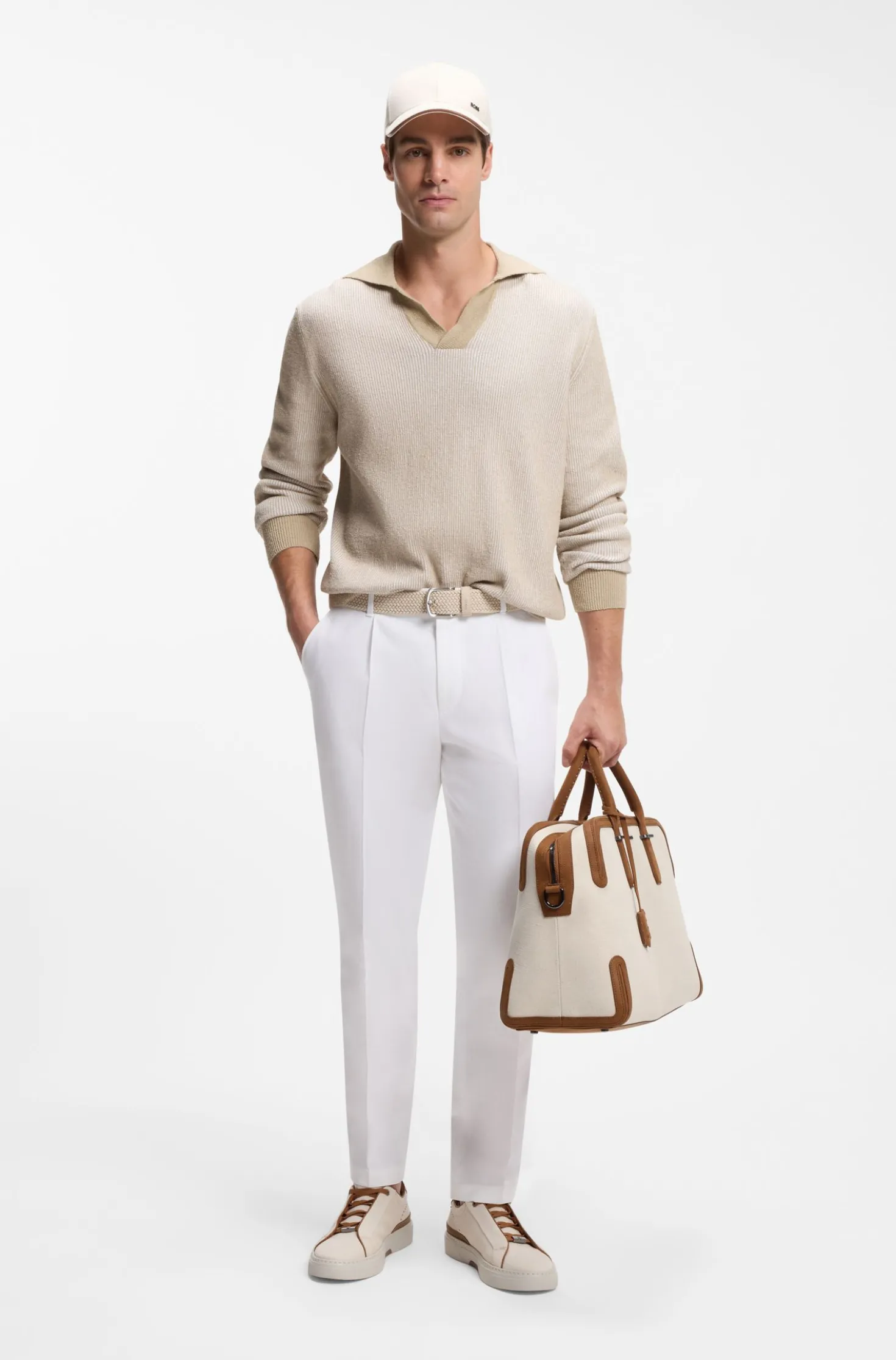 Weekender aus Canvas mit Lederbesatz