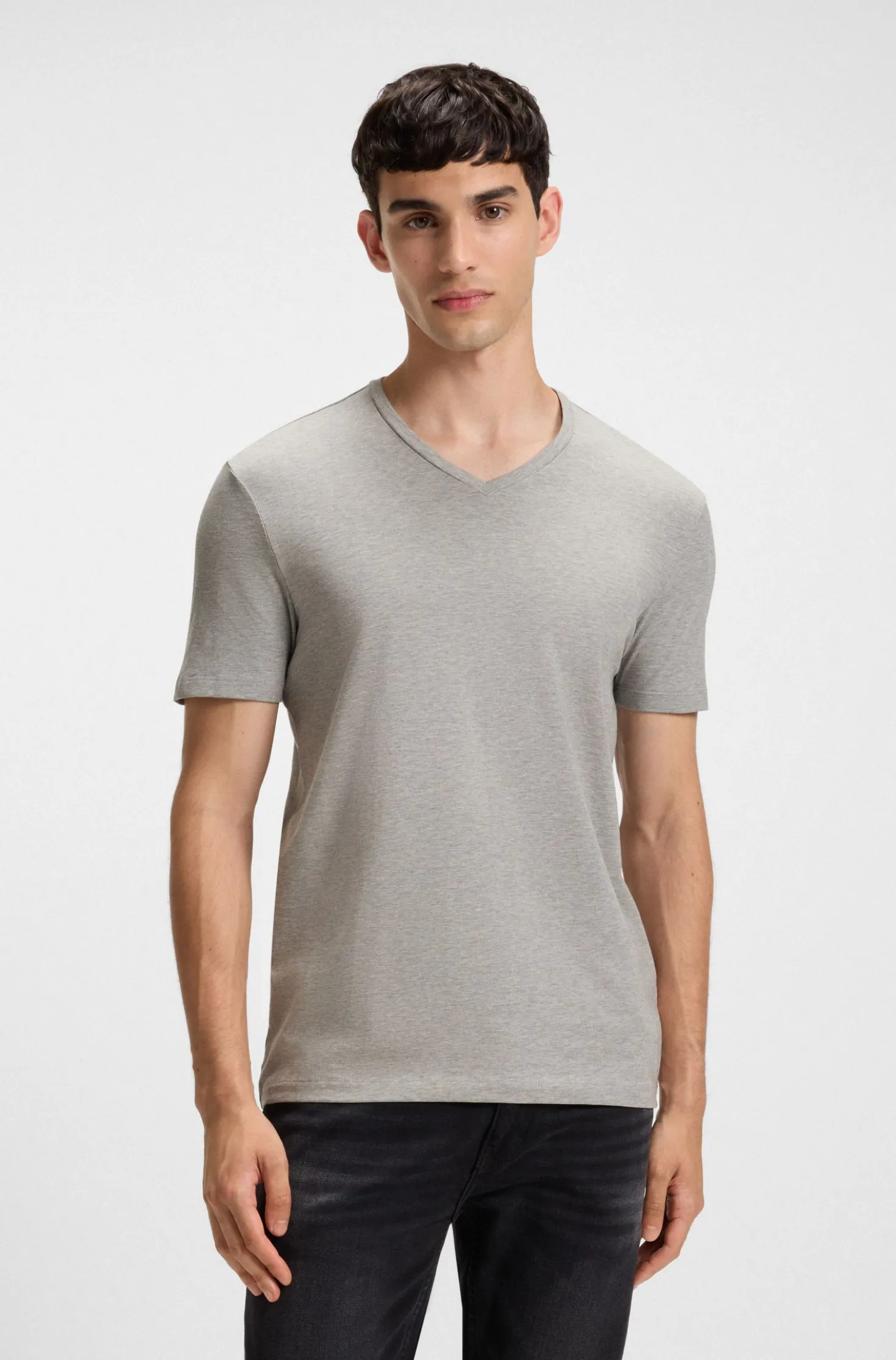 Zweierpack T-Shirts aus Stretch-Baumwolle mit V-Ausschnitt