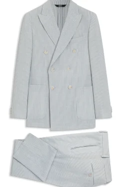 Zweiteiliger Slim-Fit Anzug aus elastischem Seersucker