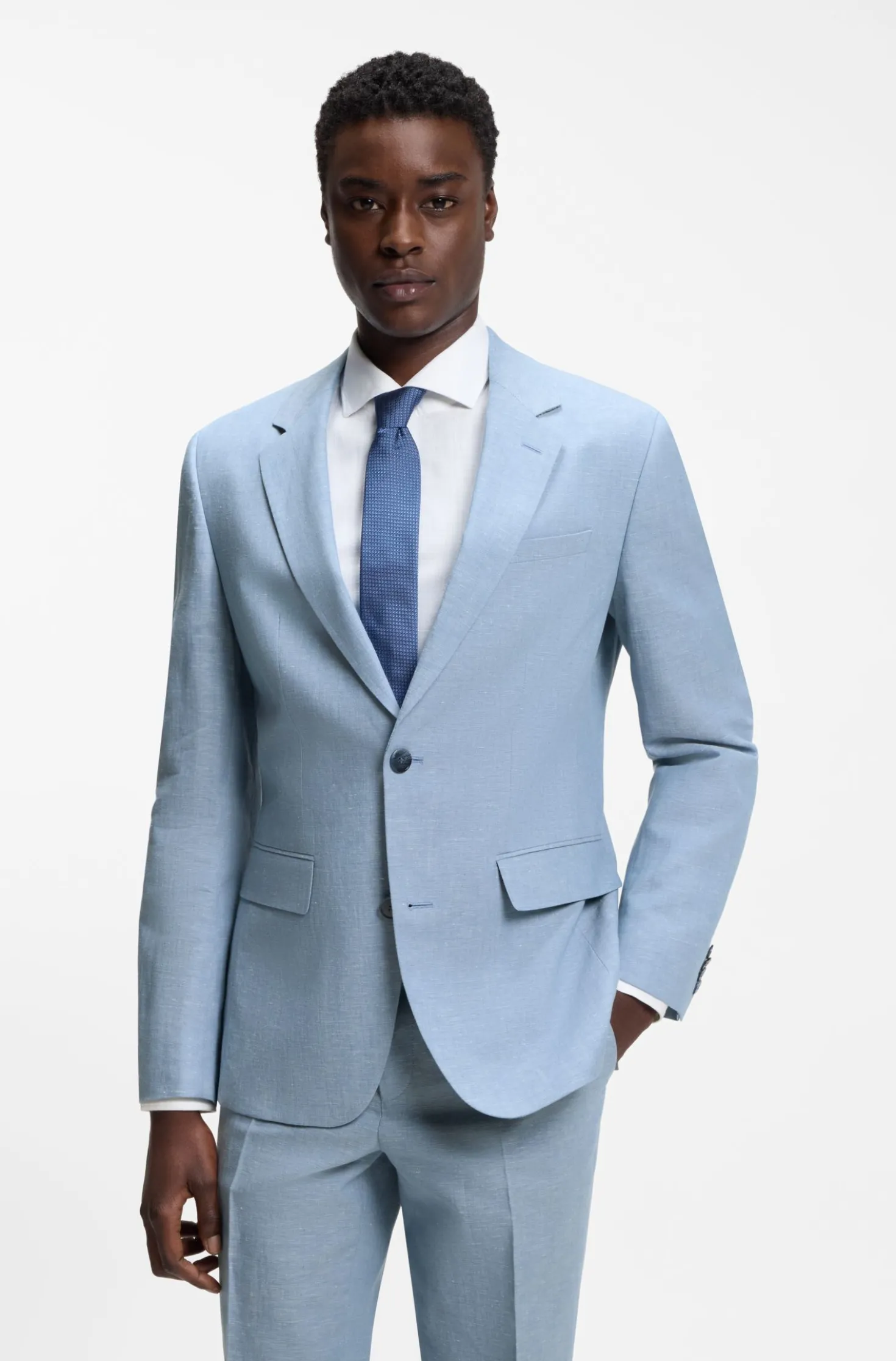 Zweiteiliger Slim-Fit Anzug aus Baumwolle und Leinen